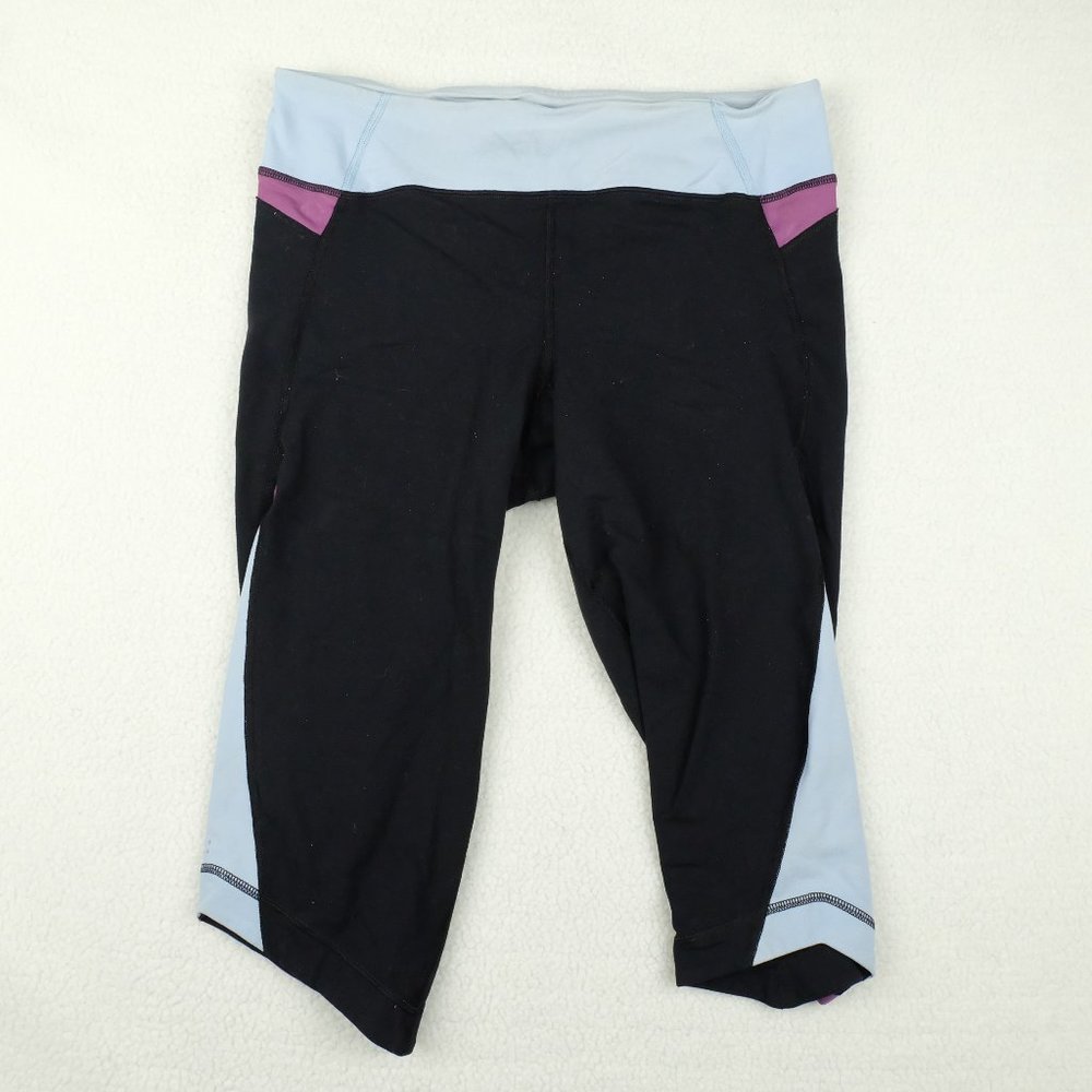 Lululemon Womens Yoga Pants 10 Black Blue Capri Stretchy Athletic Athleisure Gym